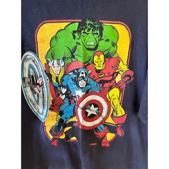 Marvel Avengers Men’s T-Shirt Size L Navy Captain America Hulk Thor Iron Man - Picture 2 of 5